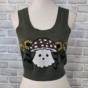 Thorn & Fable Mushroom Ghost Crop Tank Forest Goth Hot Topic Whimiscal  S